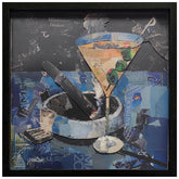 Its 5'o Clock Some Where - Hand-Made Dimensional Art Collage, Under Glass, Encased on a Black Shadowbox Frame